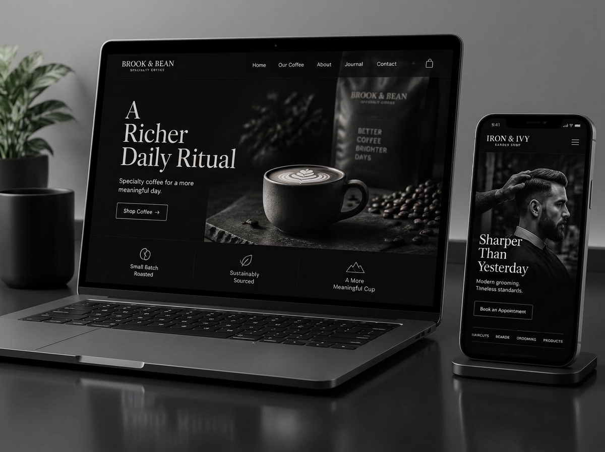 Mockups επαγγελματικών ιστοσελίδων σε laptop και κινητό
